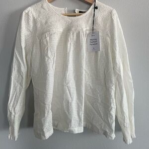 NWT Able White Smocked Long Sleeve Blouse
